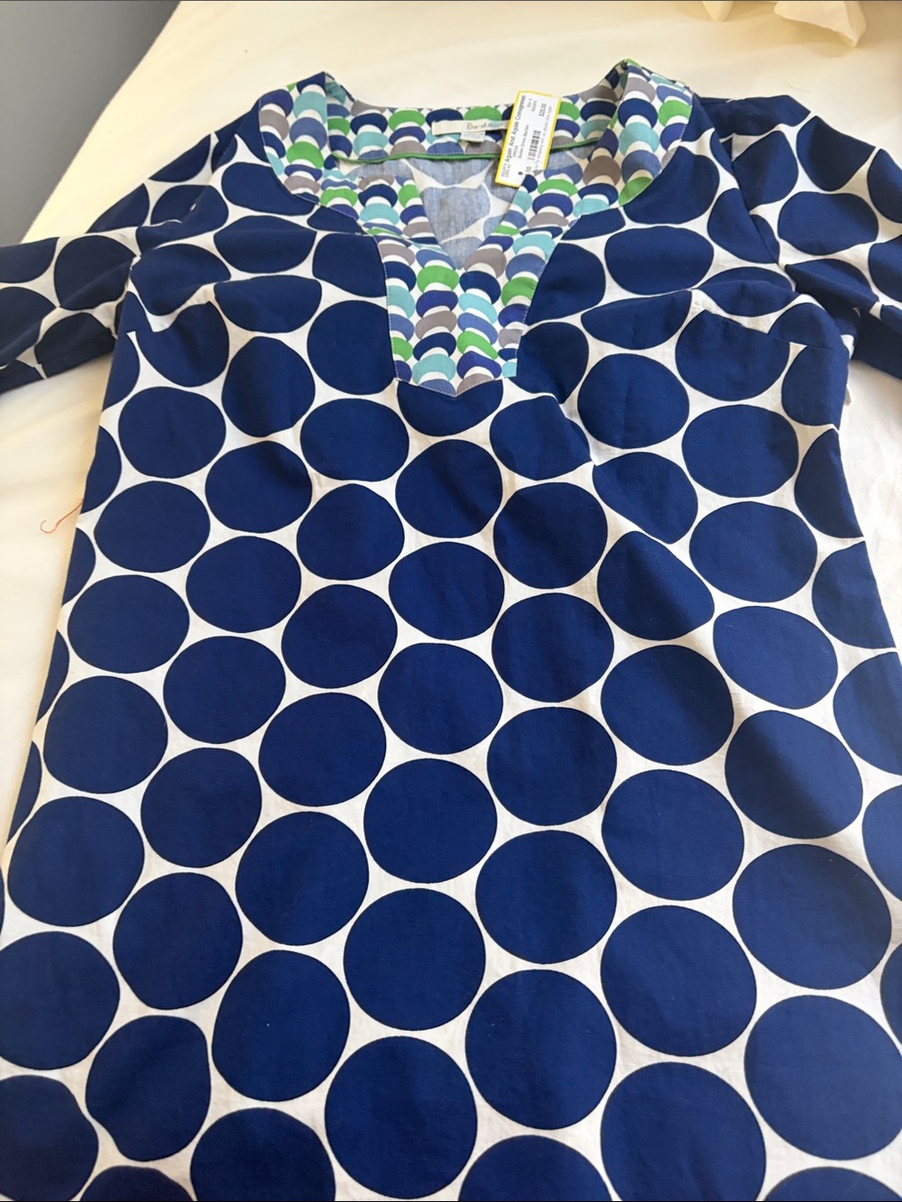 Boden Navy and White Long Sleeve Polka Dot Dress